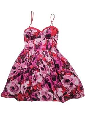 B.O.G Collective Floral Red Pink Floral Roses Bustier Sundress Dress Small